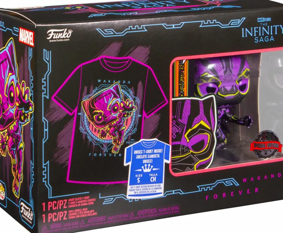 Marvel: Blacklight - Black Panther Blacklight Pop! Vinyl Figure & T-Shirt Box Set