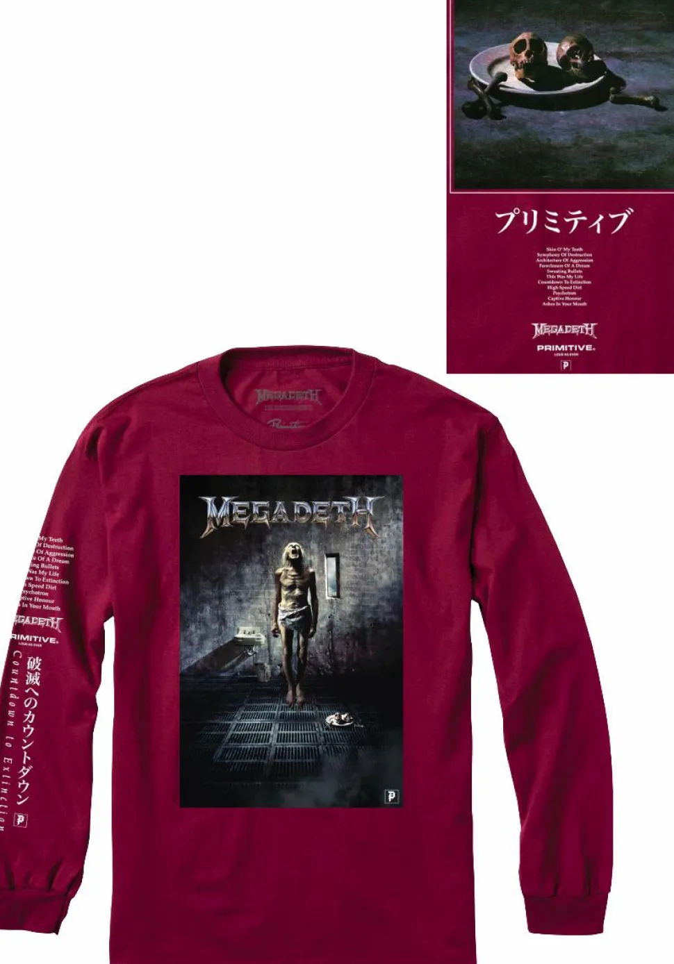 Megadeth - Megadeth x Primitive Skin Burgundy Long Sleeve T-Shirt