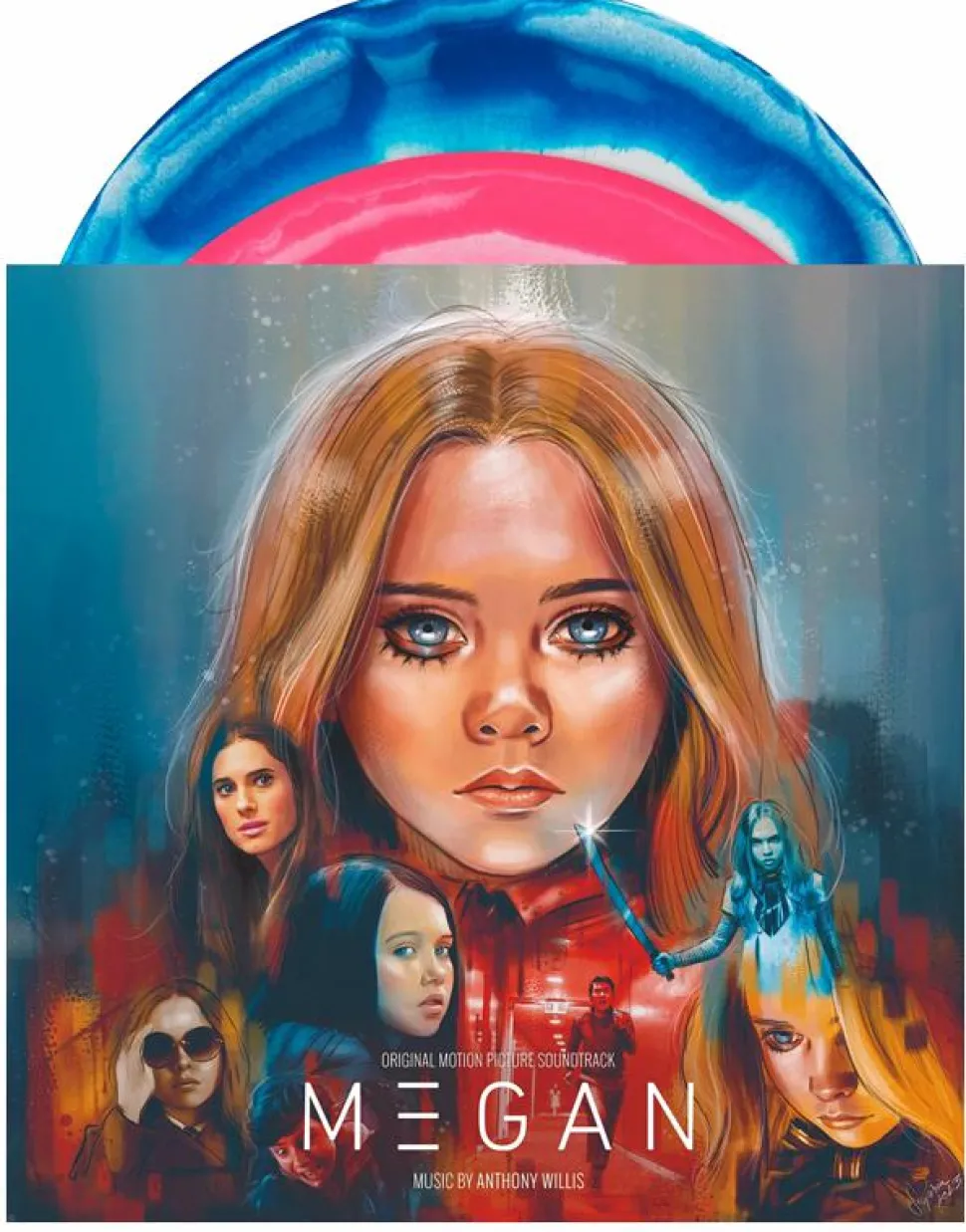 M3GAN - Original Motion Picture Soundtrack by Anthony Willis 2xLP Vinyl Record (Pink, Blue and White Swirl Vinyl)