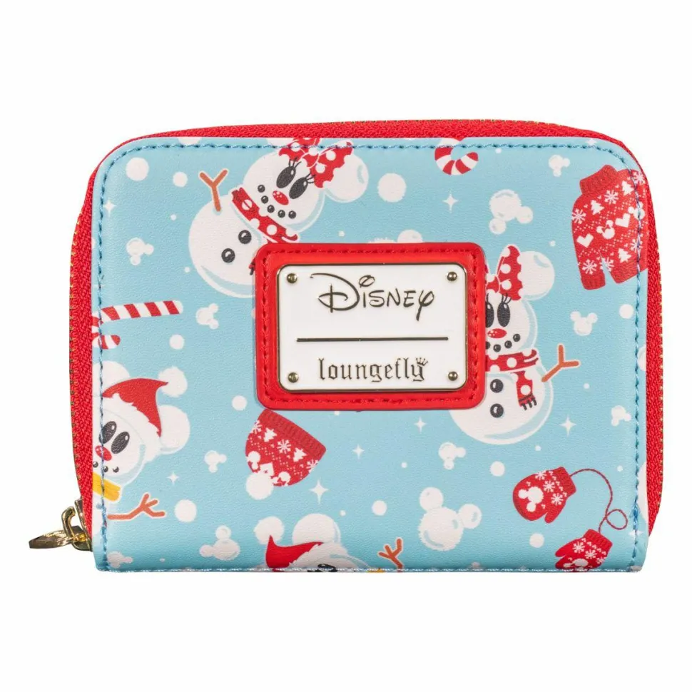 Mickey Mouse - Mickey & Minnie Mouse Snowman 4” Faux Leather Zip-Around Wallet