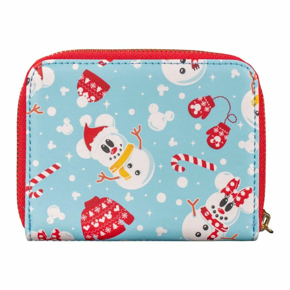 Mickey Mouse - Mickey & Minnie Mouse Snowman 4” Faux Leather Zip-Around Wallet
