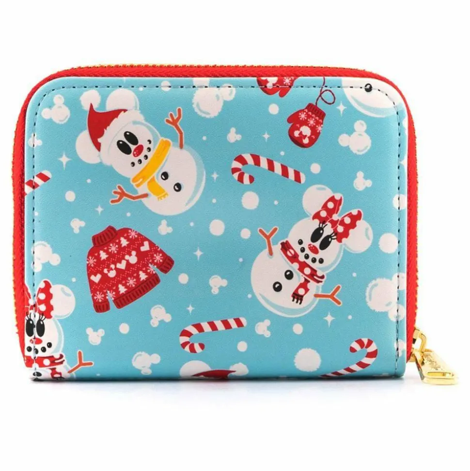 Mickey Mouse - Mickey & Minnie Mouse Snowman 4” Faux Leather Zip-Around Wallet
