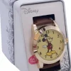 Mickey Mouse - Mickey Mouse Gold Tone Brown Faux Leather Band Watch (One Size)