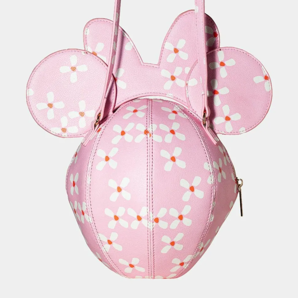 Mickey Mouse - Minnie Mouse 3D Floral Head 11” Faux Leather Crossbody Handbag