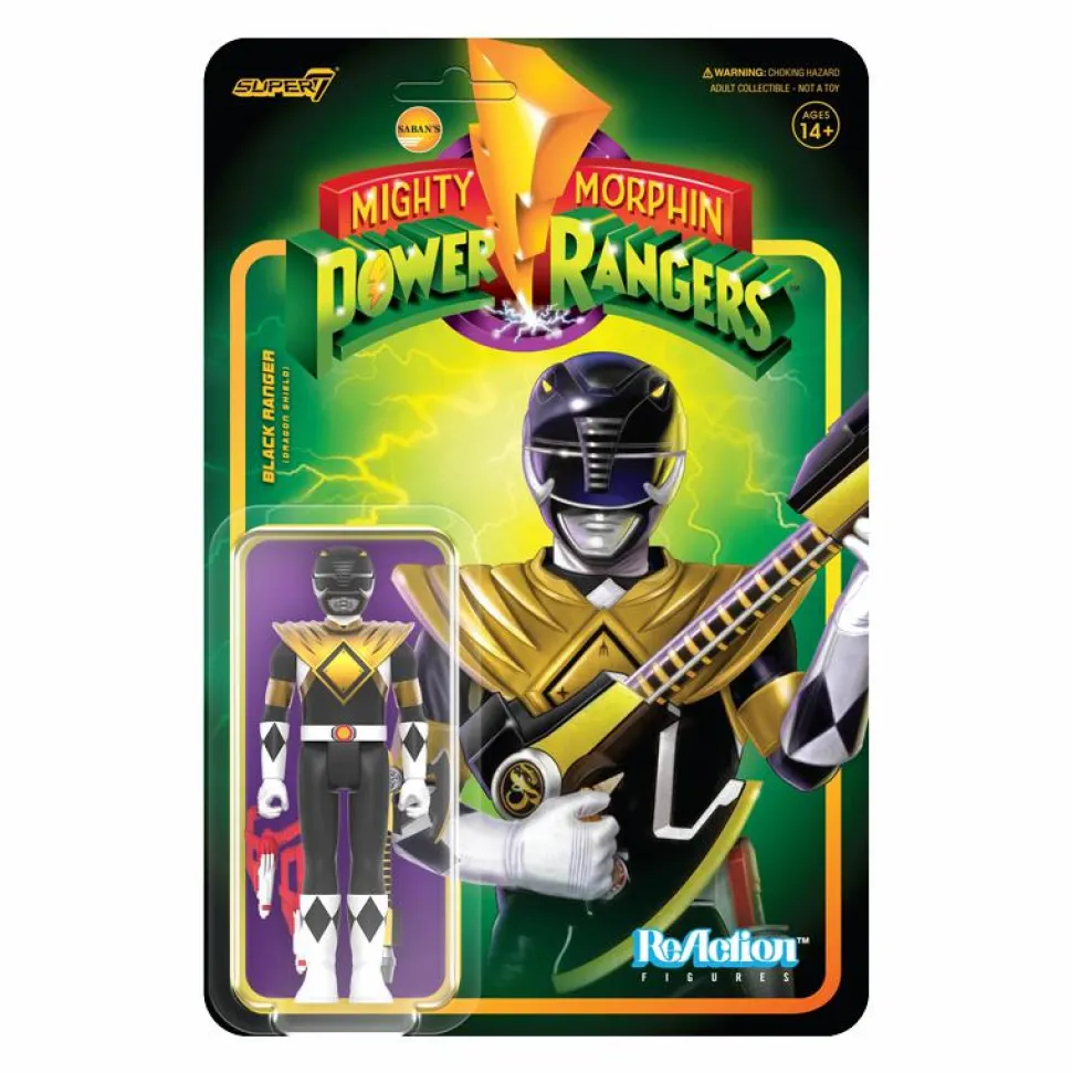 Mighty Morphin Power Rangers - Black Ranger with Dragon Shield ReAction 3.75” Action Figure
