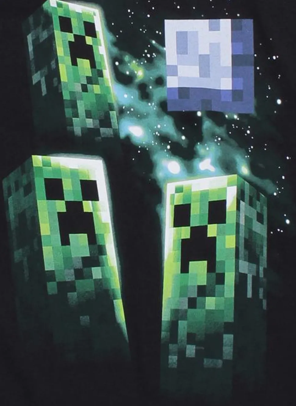 Minecraft - 3 Creeper Moon Regular Black Male T-Shirt