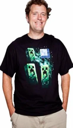 Minecraft - 3 Creeper Moon Regular Black Male T-Shirt