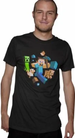 Minecraft - Run Away! Glow In The Dark Black Male T-Shirt