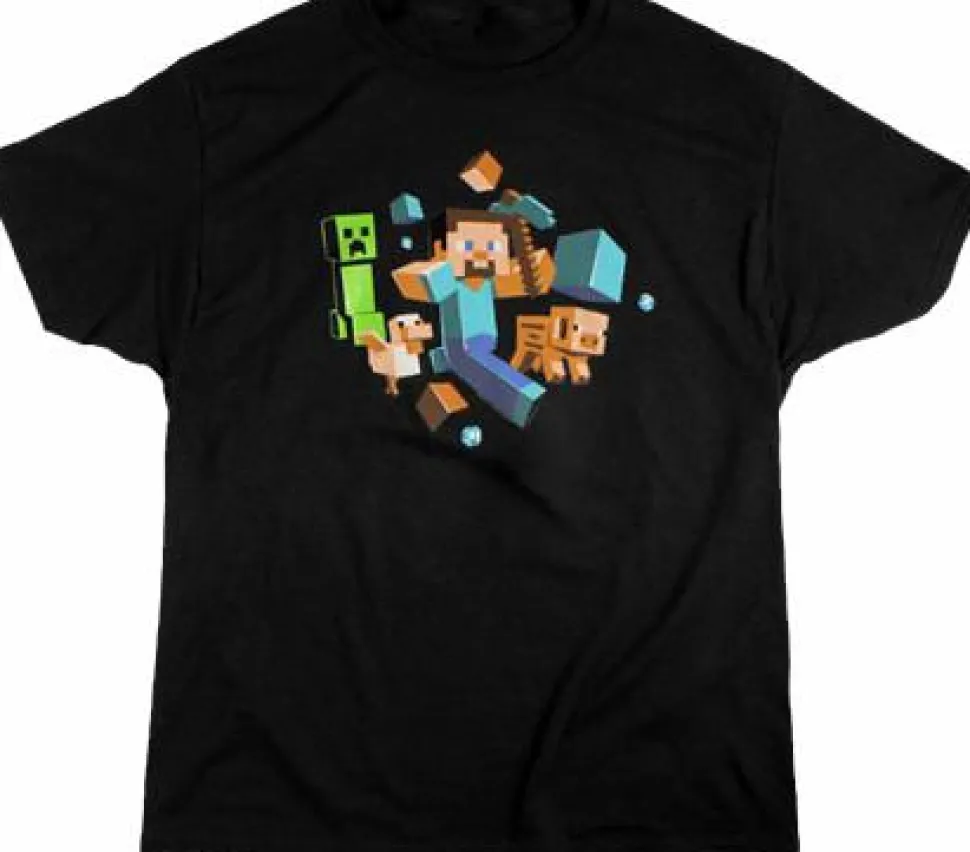 Minecraft - Run Away! Glow In The Dark Black Male T-Shirt