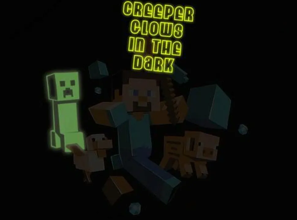 Minecraft - Run Away! Glow in the Dark Black Kids or Youth T-Shirt