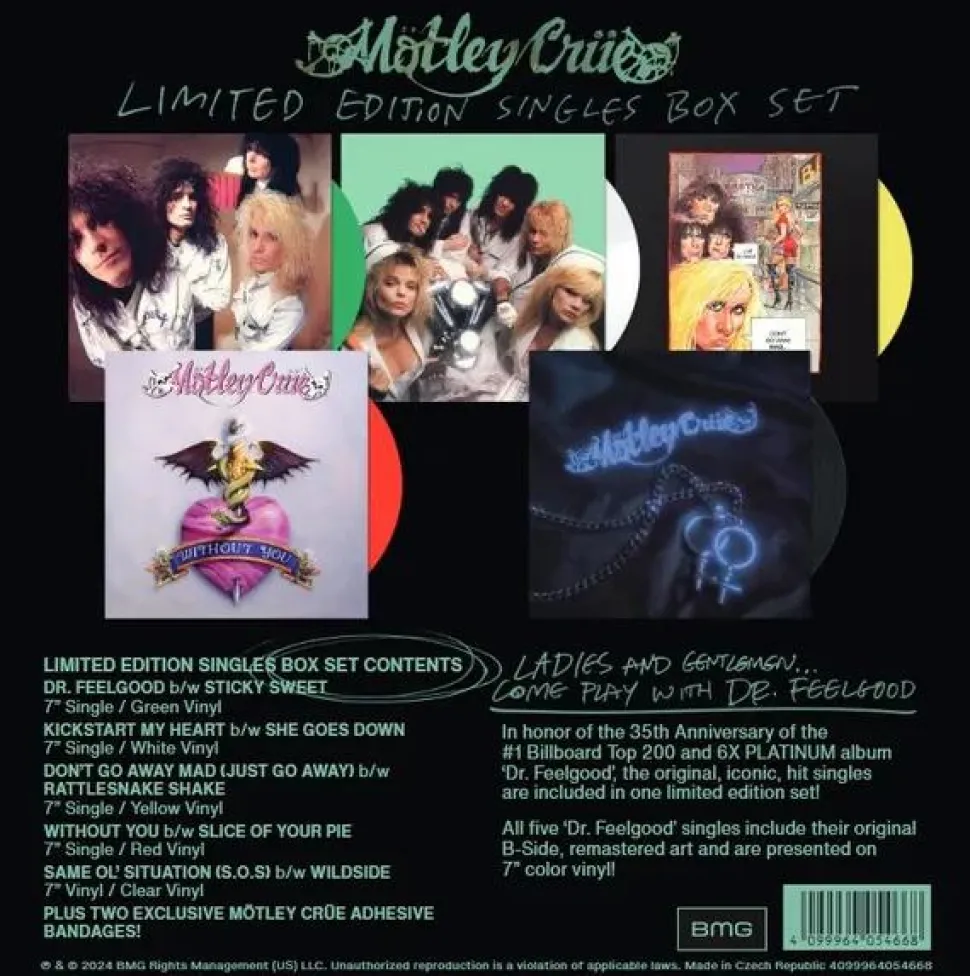 Motley Crue - Dr. Feelgood 35th Anniversary 7" Single Box Set (2024 Record Store Day Black Friday Green, White, Yellow, Red & Clear Coloured Vinyls)