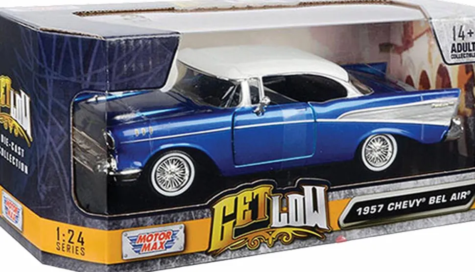 Motormax - 1957 Chevy Bel Air with Visor Get Low Collection 1/24th Scale Die-Cast Vehicle Replica