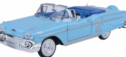 Motormax - Blue 1958 Chevy Impala Timeless Legends Collection 1/24th Scale Die-Cast Vehicle Replica