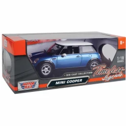Motormax - Blue Mini Cooper Timeless Legends Collection 1/18th Scale Die-Cast Vehicle Replica