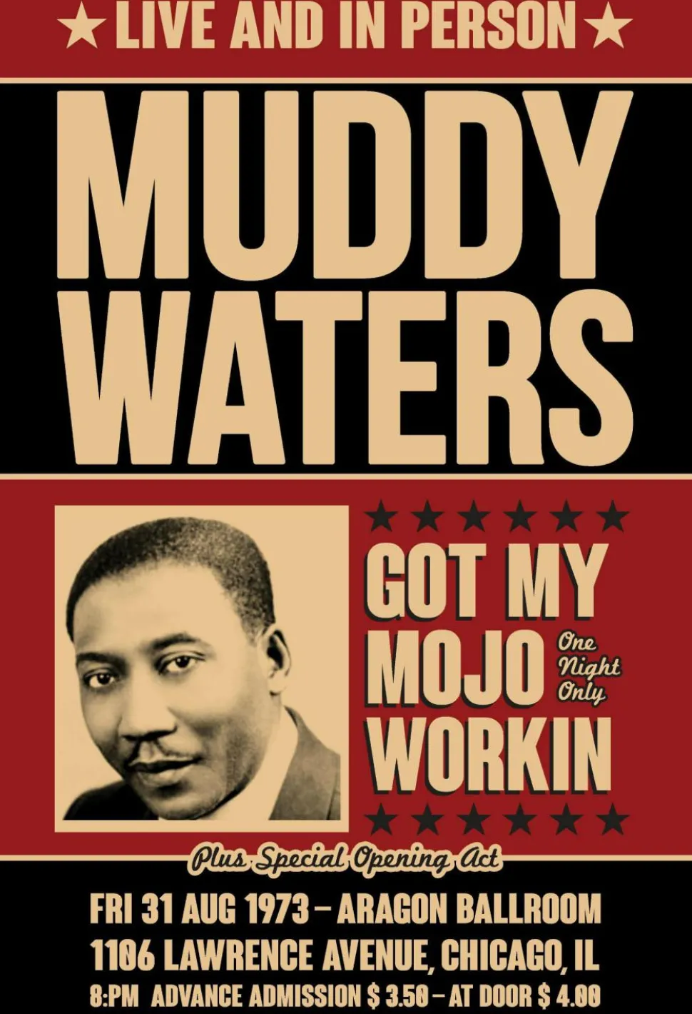 Muddy Waters - Got My Mojo Workin Aragon Ballroom, Chicago 1973 Art Print
