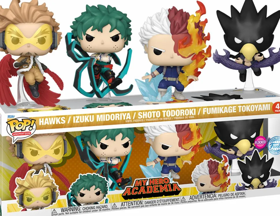 My Hero Academia - Hawks, Izuku Midoriya, Shoto Todoroki & Fumikage Tokoyami Flocked Pop! Vinyl Figure 4-Pack