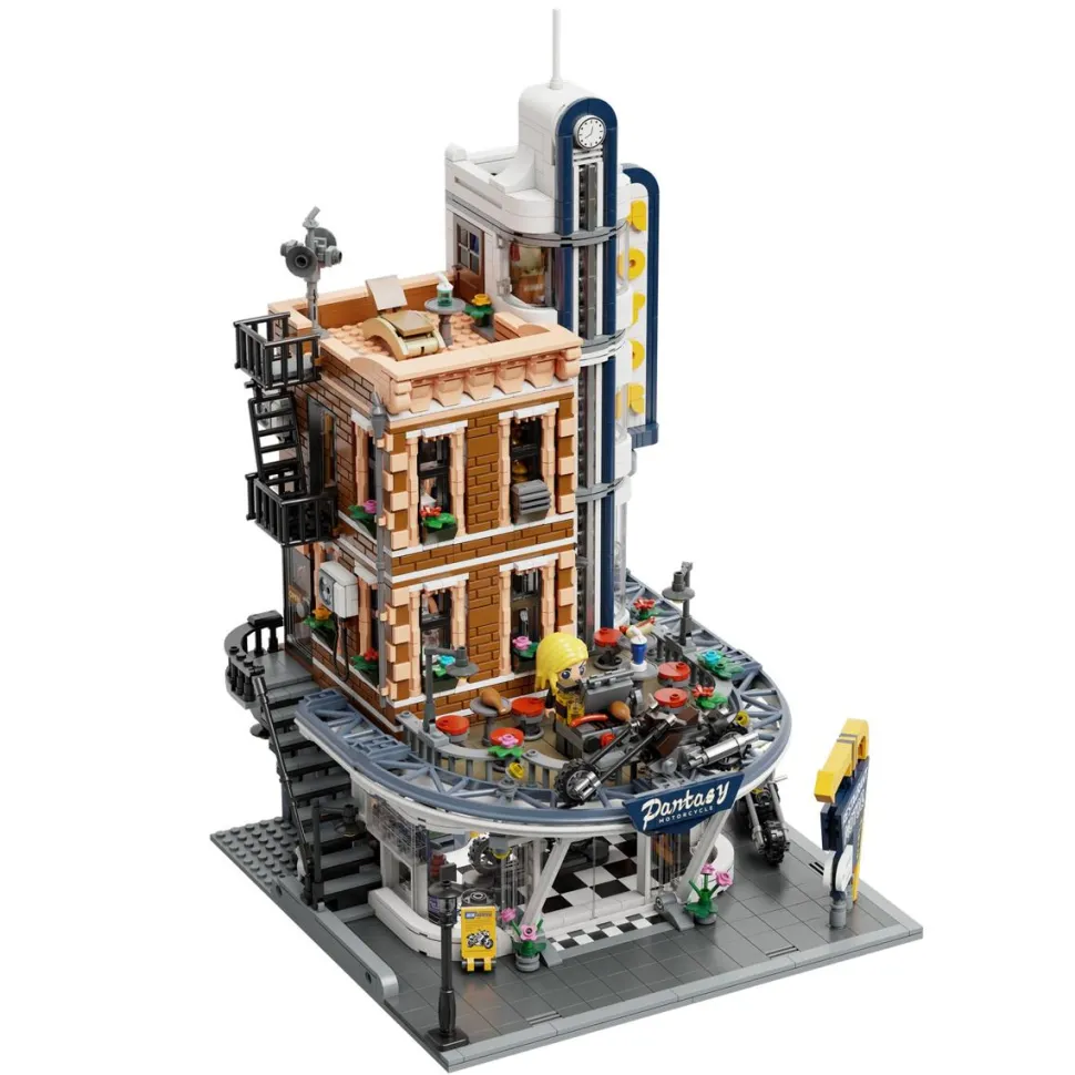 Pantasy - Motorcycle Restaurant Retro Series Building Block Construction Set