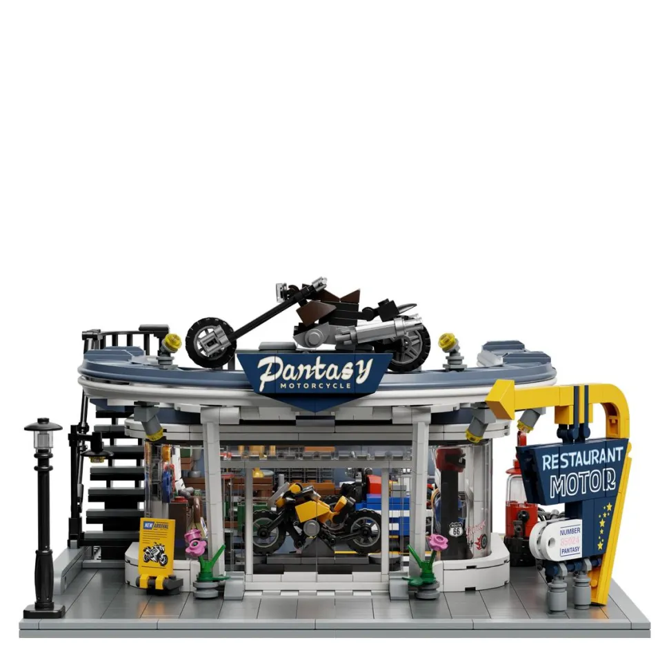 Pantasy - Motorcycle Restaurant Retro Series Building Block Construction Set