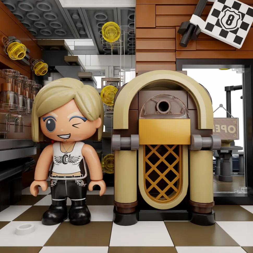 Pantasy - Motorcycle Restaurant Retro Series Building Block Construction Set