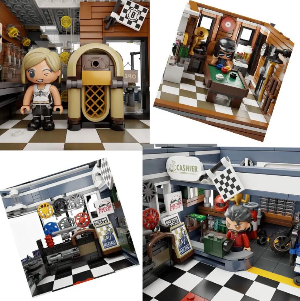Pantasy - Motorcycle Restaurant Retro Series Building Block Construction Set