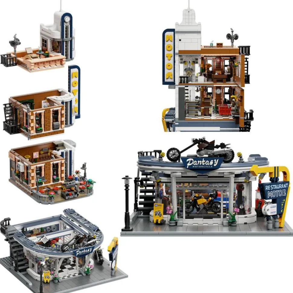 Pantasy - Motorcycle Restaurant Retro Series Building Block Construction Set