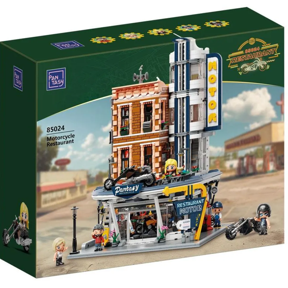 Pantasy - Motorcycle Restaurant Retro Series Building Block Construction Set