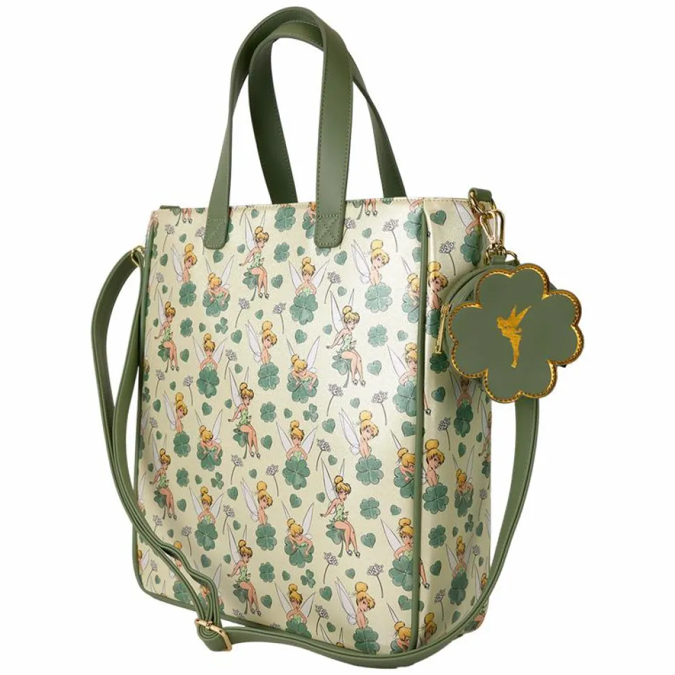 Peter Pan (1953) - Tinker Bell Clover Print 14" Faux Leather Tote Bag with Coin Purse