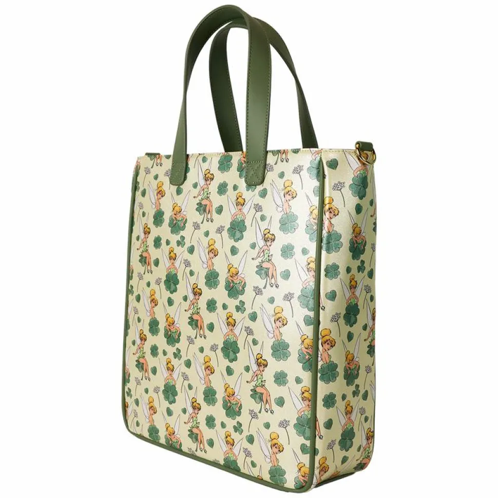 Peter Pan (1953) - Tinker Bell Clover Print 14" Faux Leather Tote Bag with Coin Purse