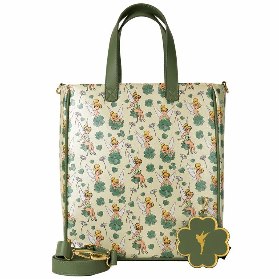 Peter Pan (1953) - Tinker Bell Clover Print 14" Faux Leather Tote Bag with Coin Purse