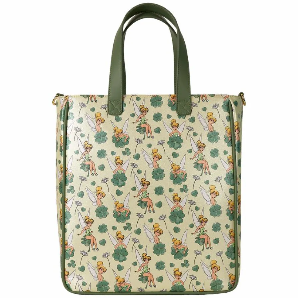Peter Pan (1953) - Tinker Bell Clover Print 14" Faux Leather Tote Bag with Coin Purse
