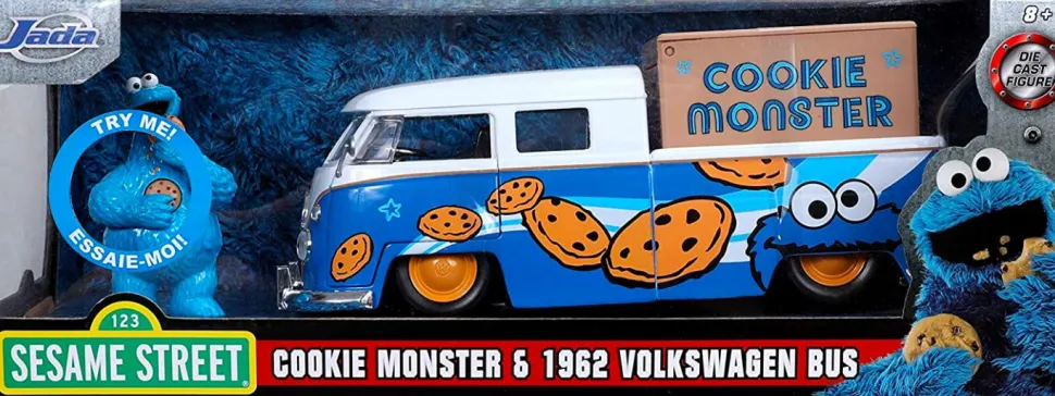 Sesame Street - Cookie Monster with 1962 Volkswagen Bus Pickup 1/24th Scale Hollywood Rides Die-Cast Vehicle Replica