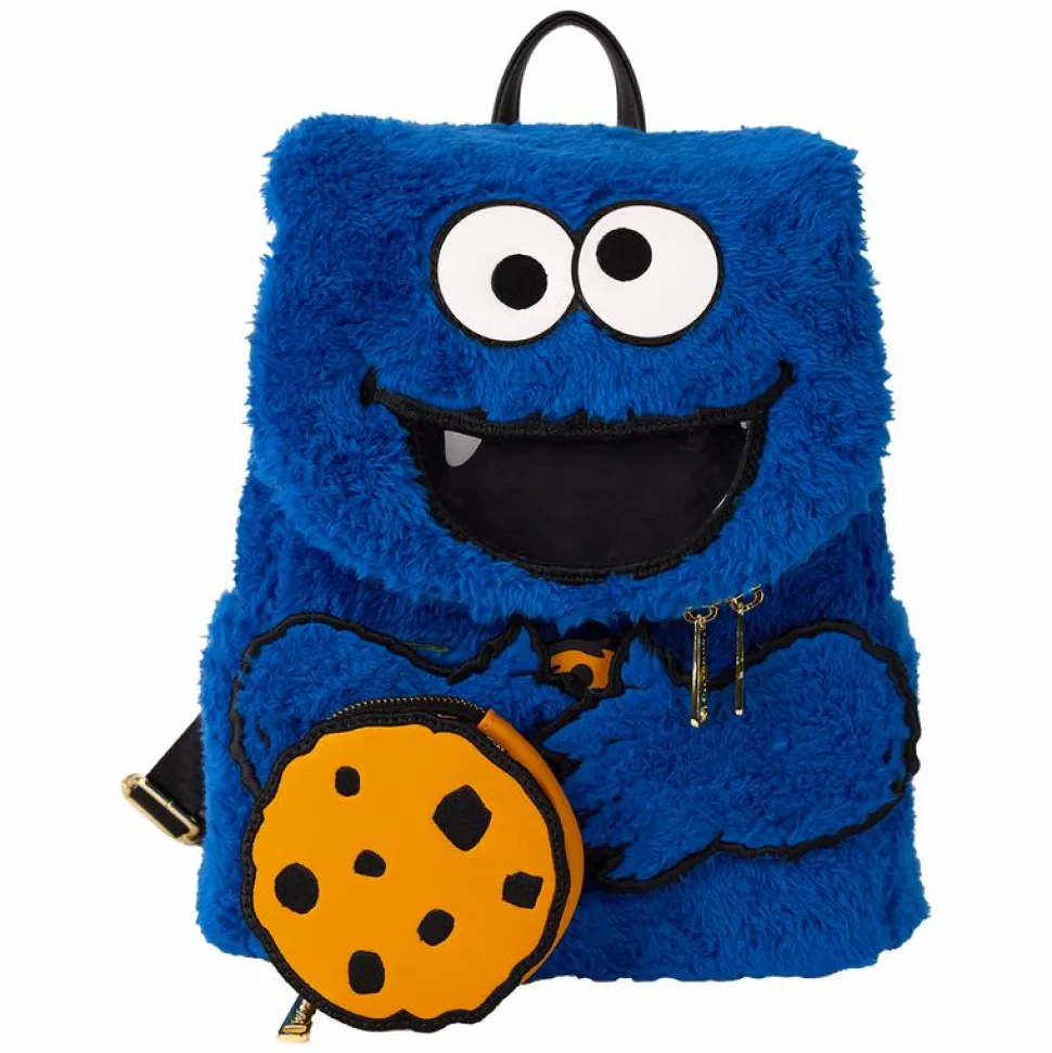 Sesame Street - Cookie Monster Plush 10" Faux Leather Mini Backpack with Coin Purse