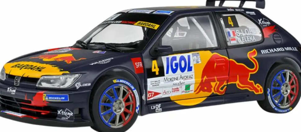 Solido Cars - Black Peugeot 306 Maxi (#4 S.Loeb / D.Elena 2021 Rallye Du Mont Blanc) 1/18th Scale Die-Cast Vehicle Replica