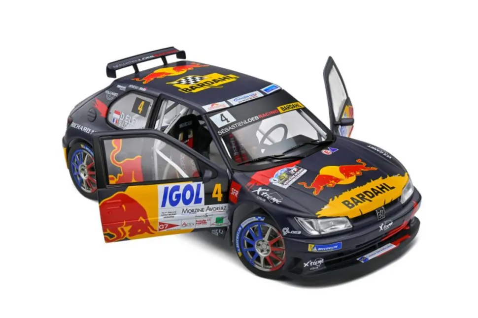 Solido Cars - Black Peugeot 306 Maxi (#4 S.Loeb / D.Elena 2021 Rallye Du Mont Blanc) 1/18th Scale Die-Cast Vehicle Replica