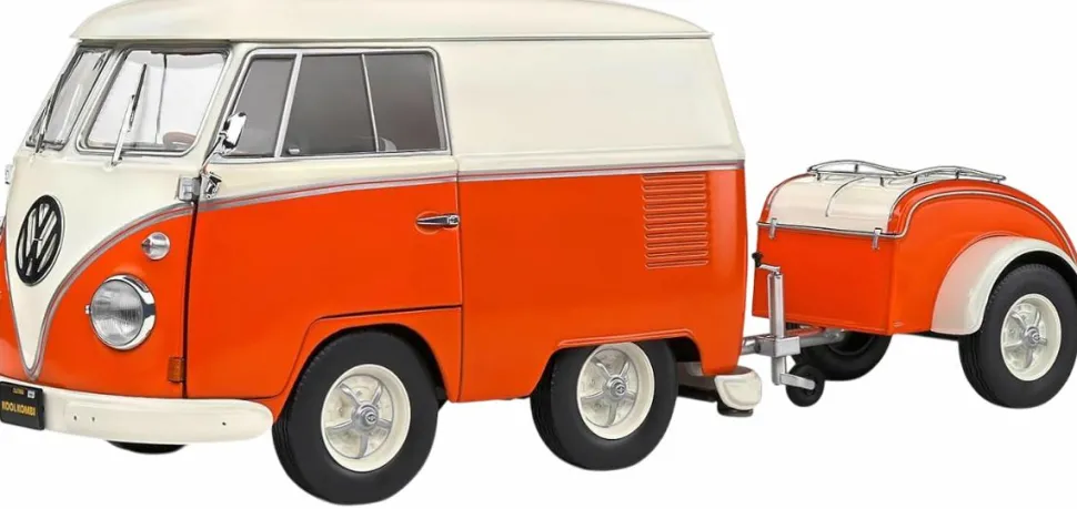 Solido Cars - Orange & White 1950 Volkswagon Kool Kombi 1/18th Scale Die-Cast Vehicle Replica