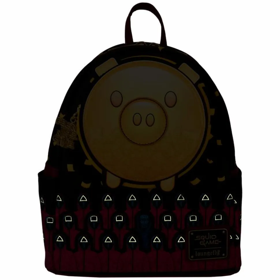 Squid Game - Piggy Bank Masked Men Glow in the Dark 10" Faux Leather Mini Backpack