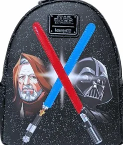 Star Wars - Darth Vader & Obi-Wan Lightsaber Light Up Glow in the Dark 10" Faux Leather Mini Backpack