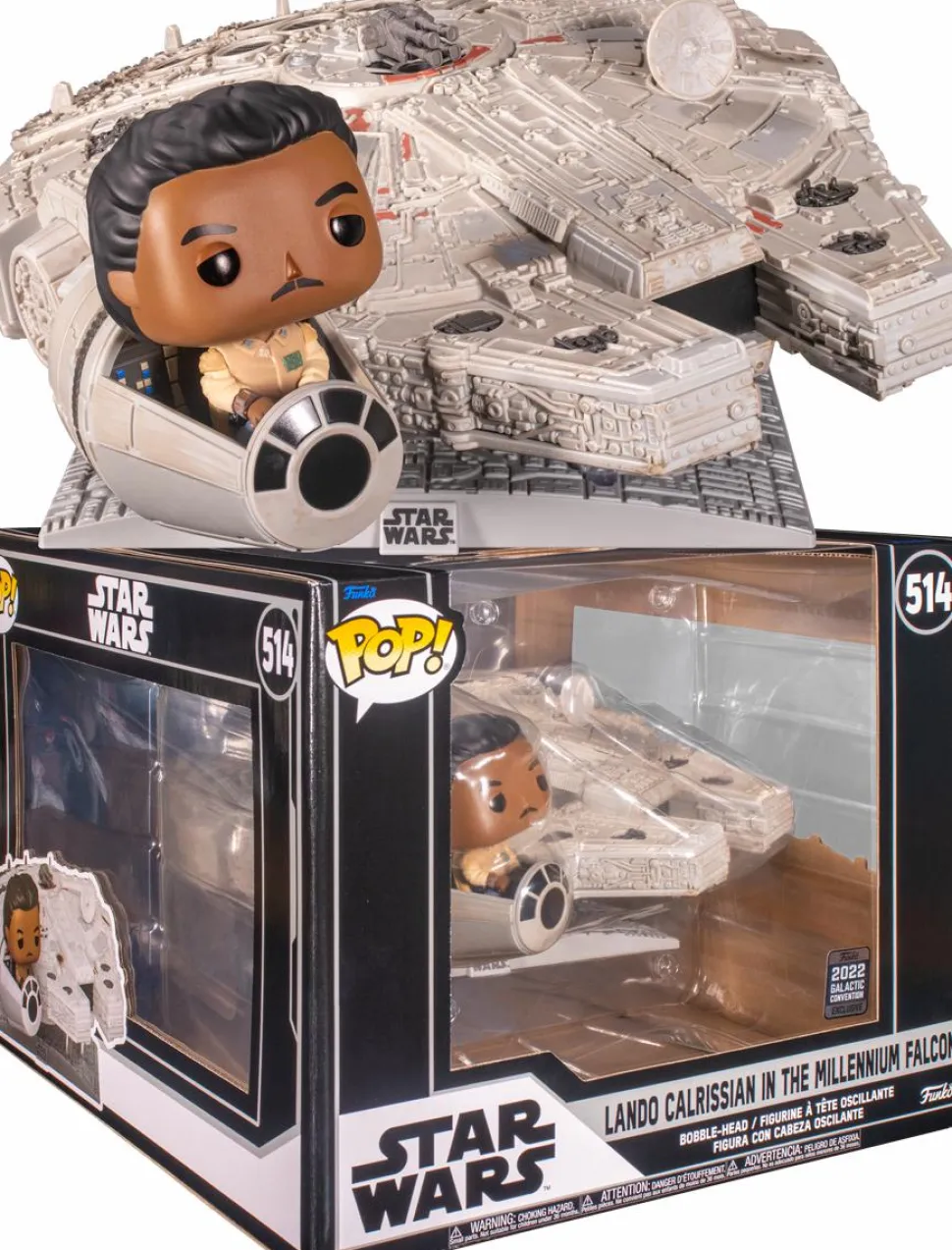 Star Wars - Lando Calrissian with Millenium Falcon Deluxe Pop! Rides Vinyl Figure (2022 Galactic Convention Exclusive)