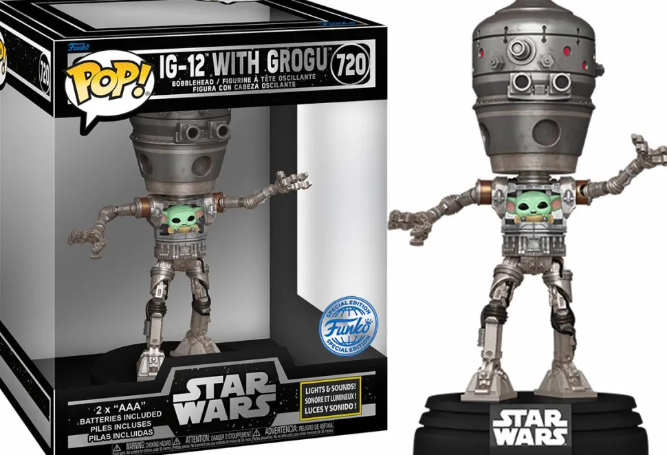 Star Wars: The Mandalorian - IG-12 with Grogu Deluxe Pop! Vinyl Figure with Lights and Sounds (Popcultcha Exclusive)