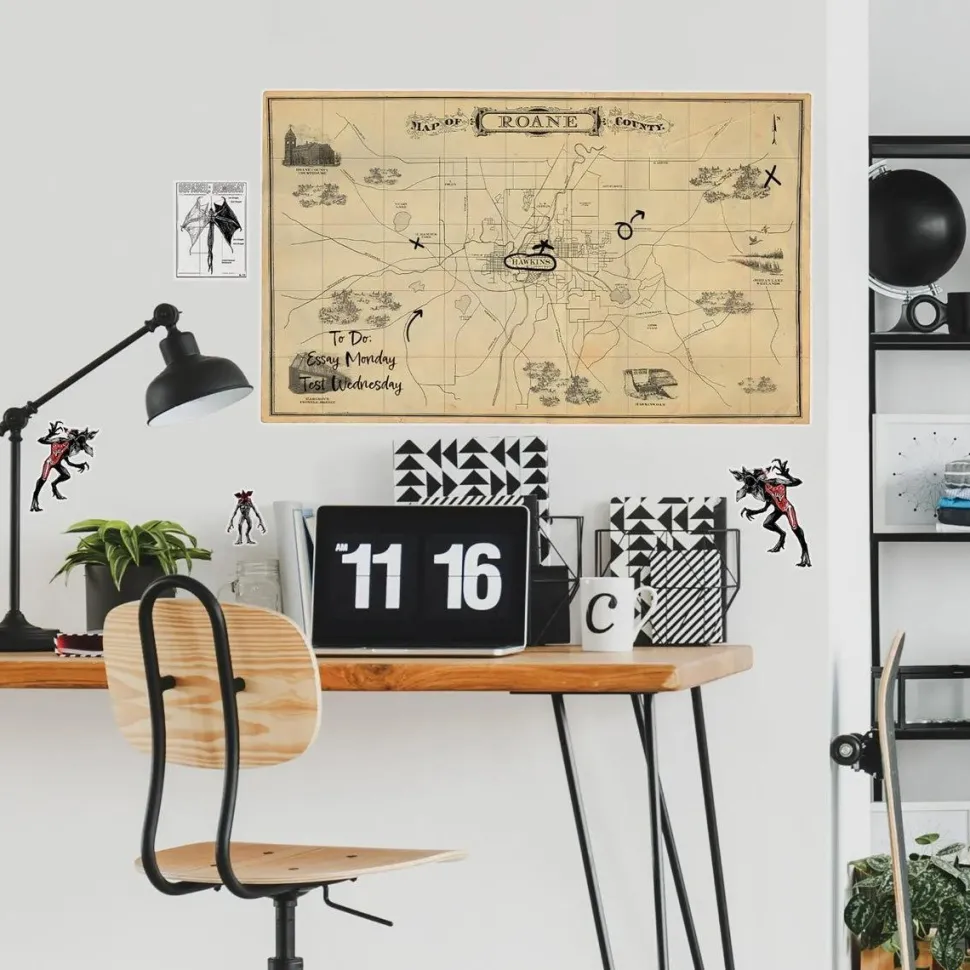 Stranger Things - Dry Erase Hawkins Map Peel and Stick Giant Wall Decals