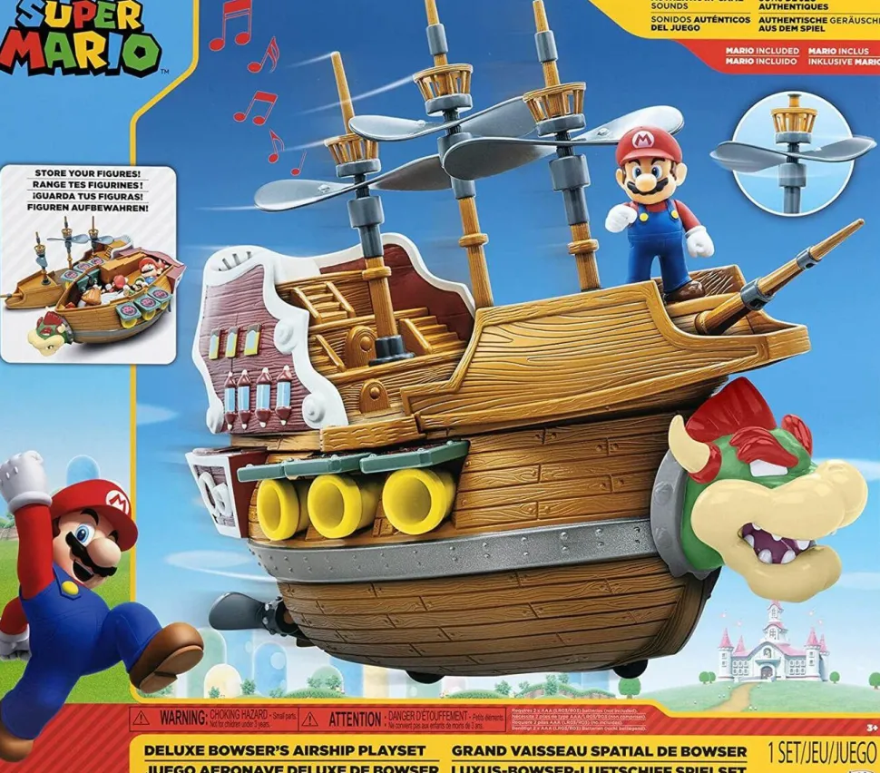 Super Mario - Bowser's Airship World of Nintendo Deluxe 15” Action Figure Playset
