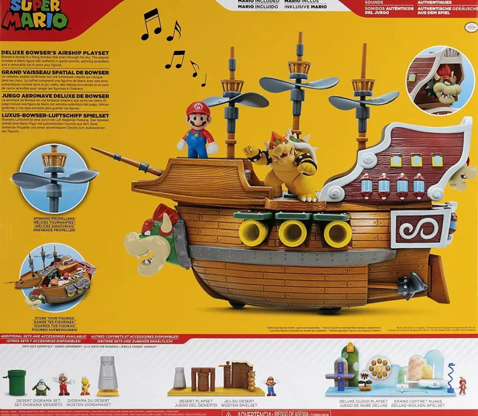 Super Mario - Bowser's Airship World of Nintendo Deluxe 15” Action Figure Playset