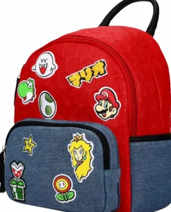 Super Mario - Mario Icon Patches Embossed 11" Faux Leather Mini Backpack