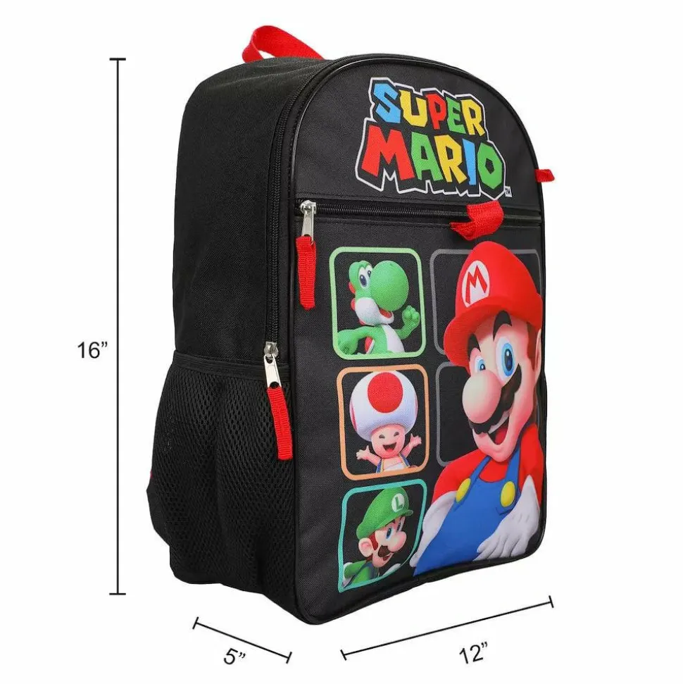 Super Mario - Super Mario Characters 16" Backpack 5-Piece Set