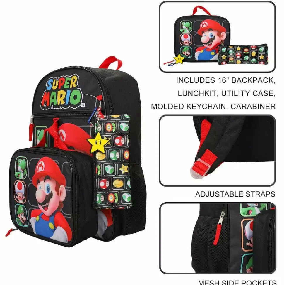 Super Mario - Super Mario Characters 16" Backpack 5-Piece Set