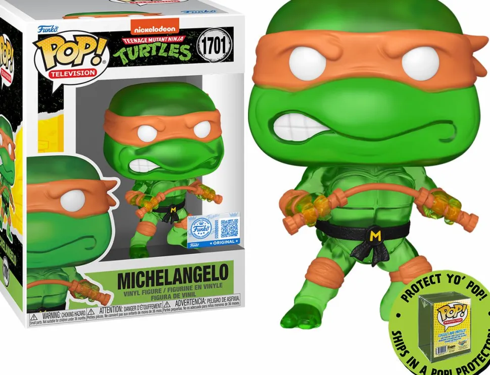 Teenage Mutant Ninja Turtles - Michelangelo (Translucent Green) Pop! Vinyl Figure in Acrylic Pop! Protector (Popcultcha Exclusive)