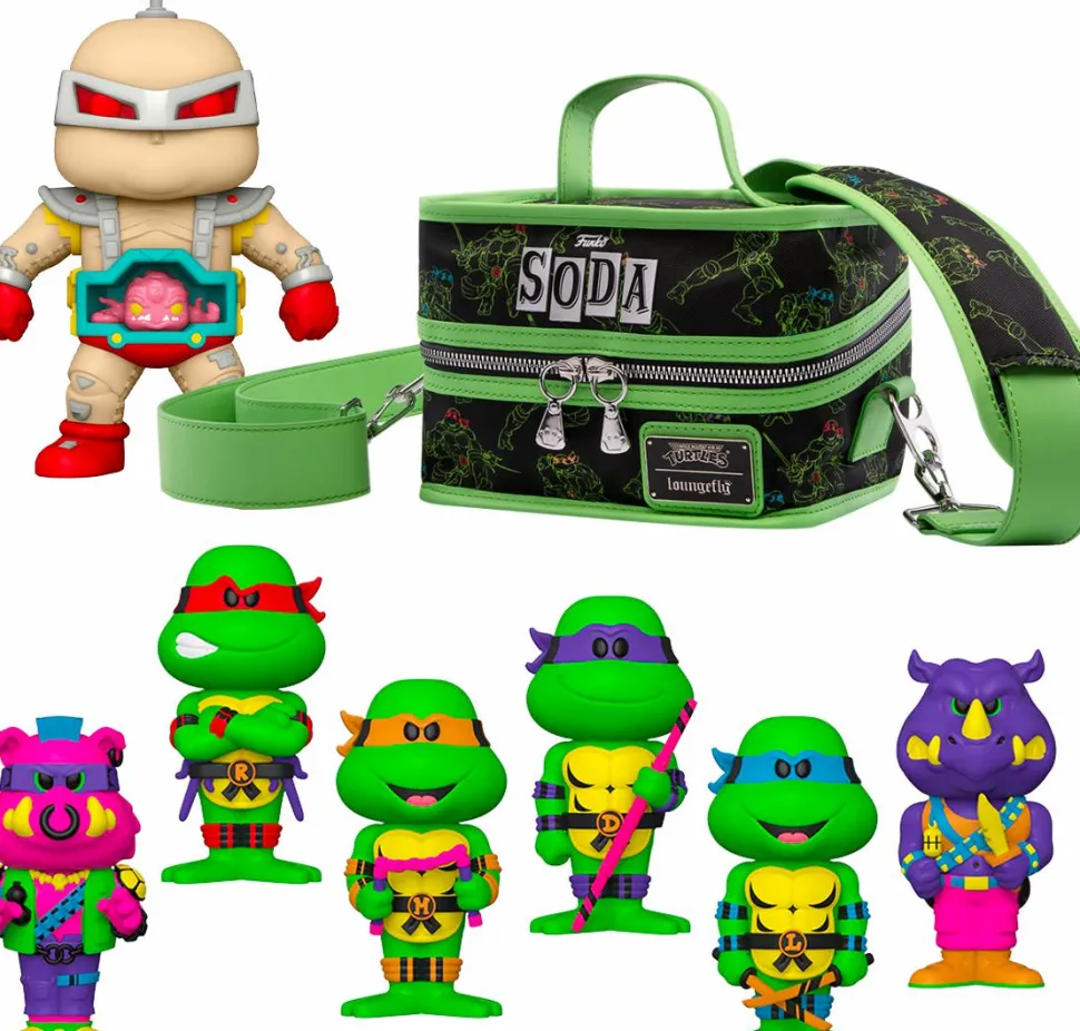 Teenage Mutant Ninja Turtles - Leonardo, Michelangelo, Raphael, Donatello, Bebop & Rocksteady Blacklight Vinyl SODA Figure in Collector Can 6-Pack with Cooler Bag & 6" Krang (Funko / Popcultcha Exclusive)