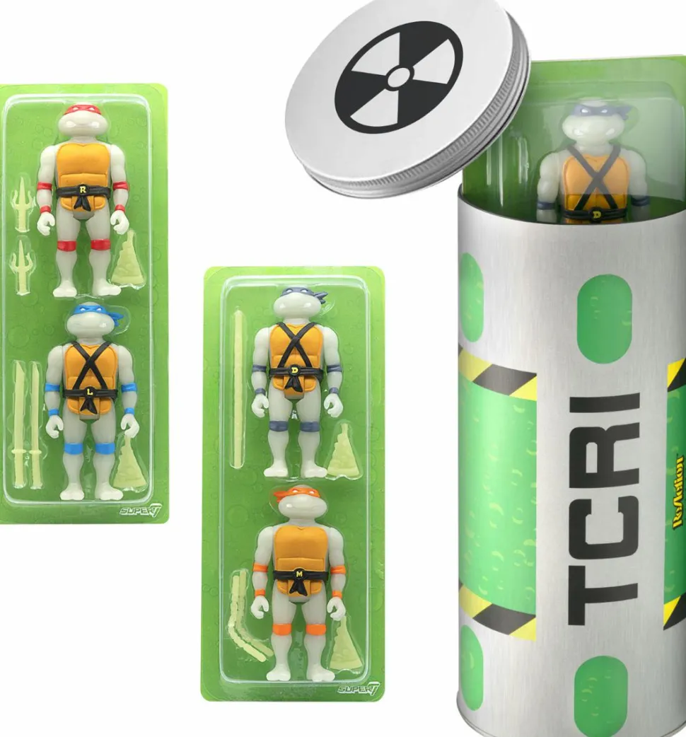 Teenage Mutant Ninja Turtles (1987) - Mutagen Ooze Canister Glow-in-the-Dark ReAction 3.75” Action Figure 4-Pack (2020 SDCC Exclusive)