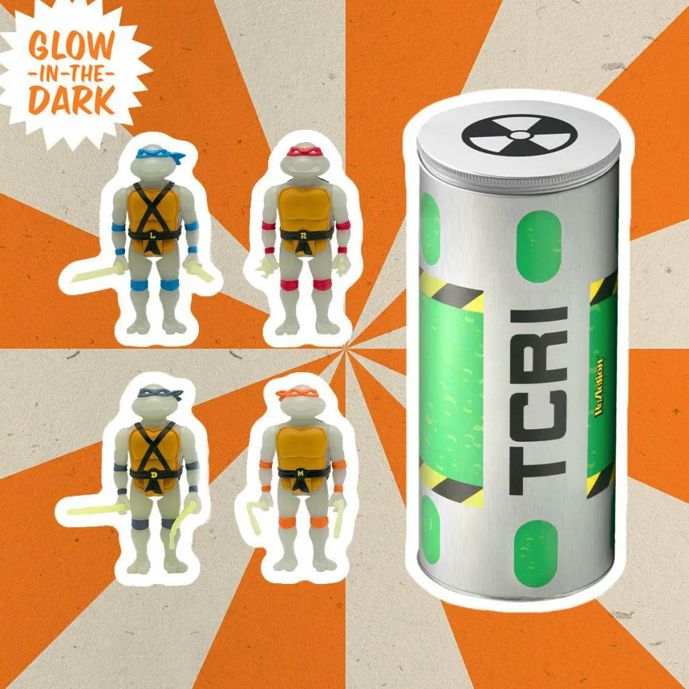 Teenage Mutant Ninja Turtles (1987) - Mutagen Ooze Canister Glow-in-the-Dark ReAction 3.75” Action Figure 4-Pack (2020 SDCC Exclusive)