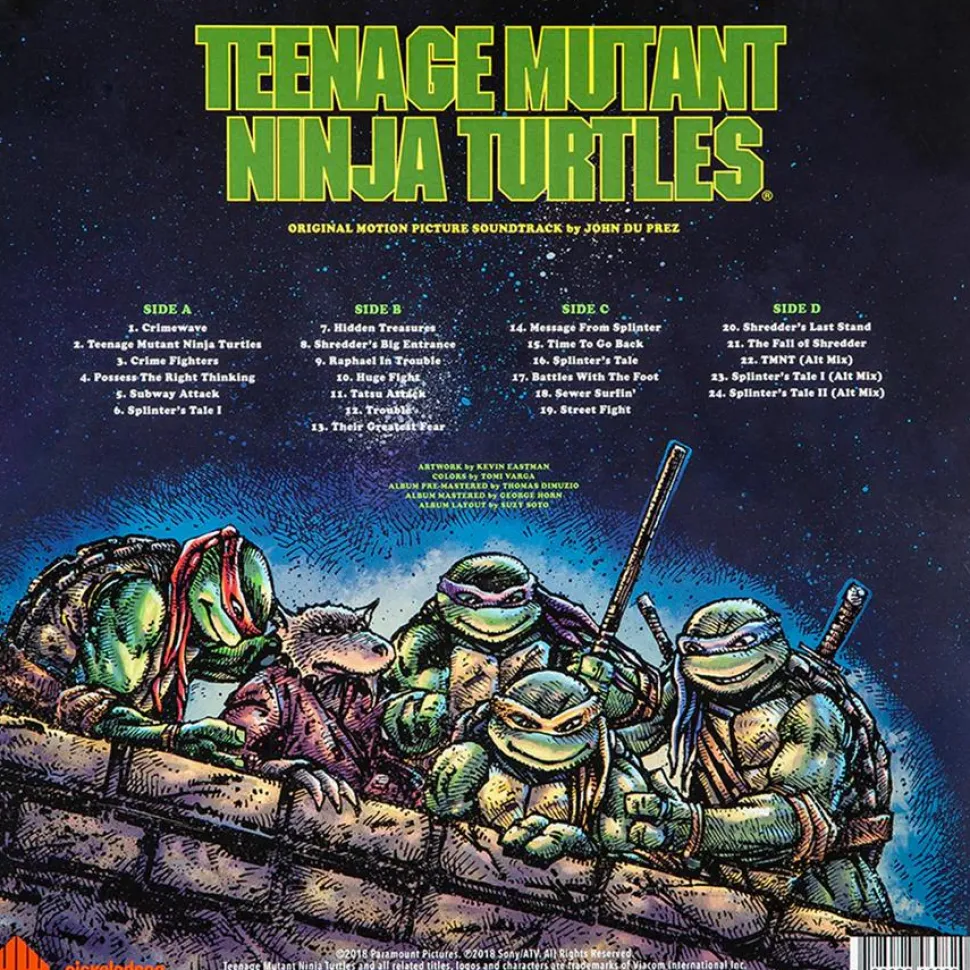 Teenage Mutant Ninja Turtles (1990) - Original Motion Picture Score by John DuPrez 2xLP Vinyl Record (Ninja Turtle Green & Shredder Purple Swirl Coloured Vinyl)